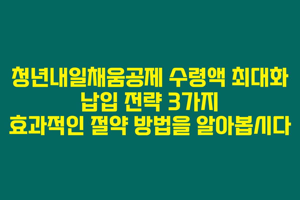 청년내일채움공제 수령액 최대화 납입 전략 3가지 효과적인 절약 방법을 알아봅시다