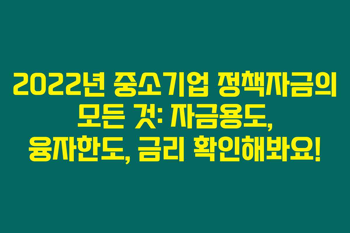2022년 중소기업 정책자금의 모든 것: 자금용도, 융자한도, 금리 확인해봐요!