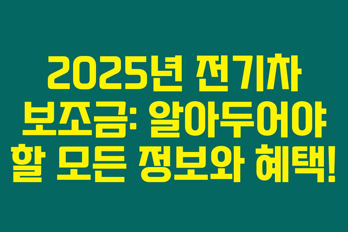 2025년 전기차 보조금: 알아두어야 할 모든 정보와 혜택!