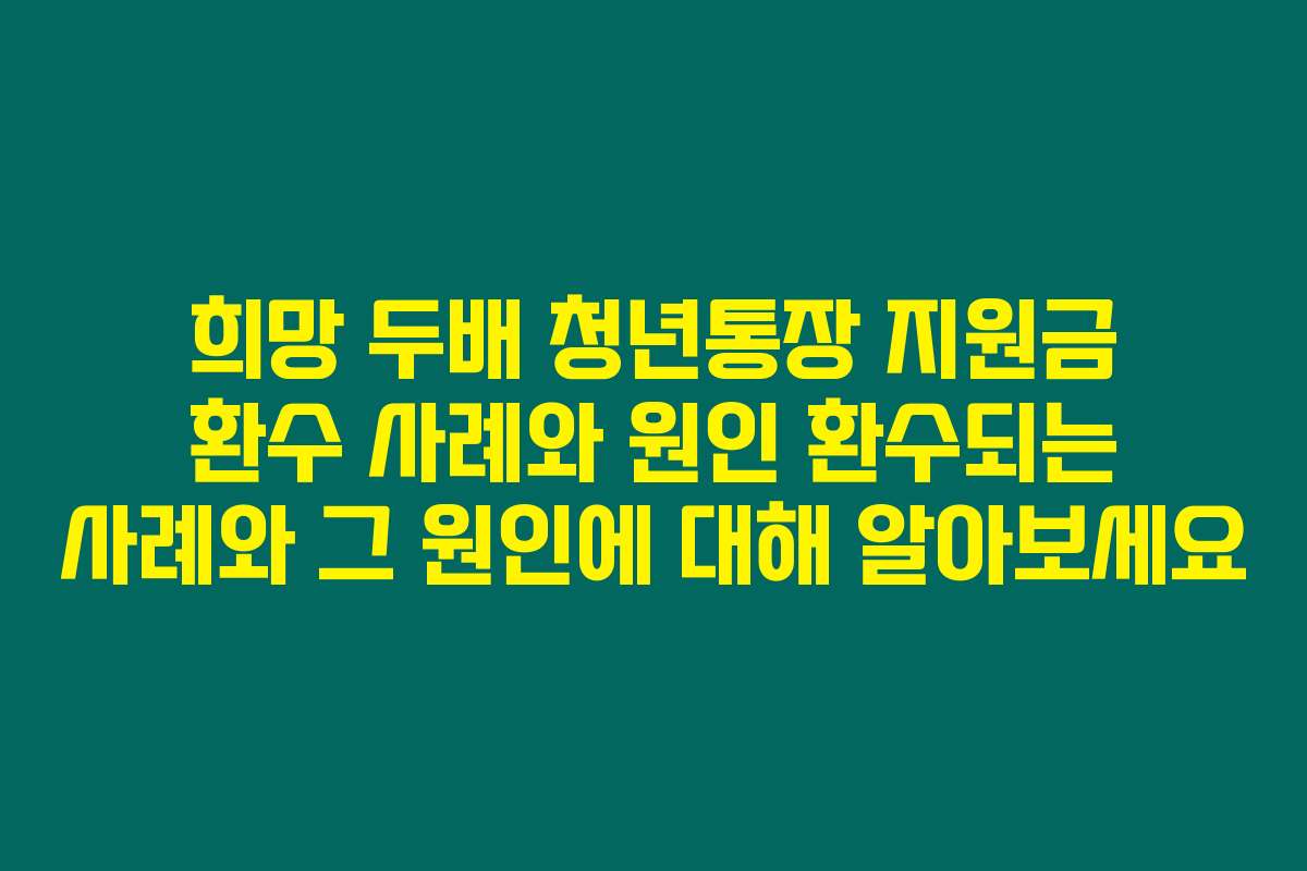 희망 두배 청년통장 지원금 환수 사례와 원인 환수되는 사례와 그 원인에 대해 알아보세요