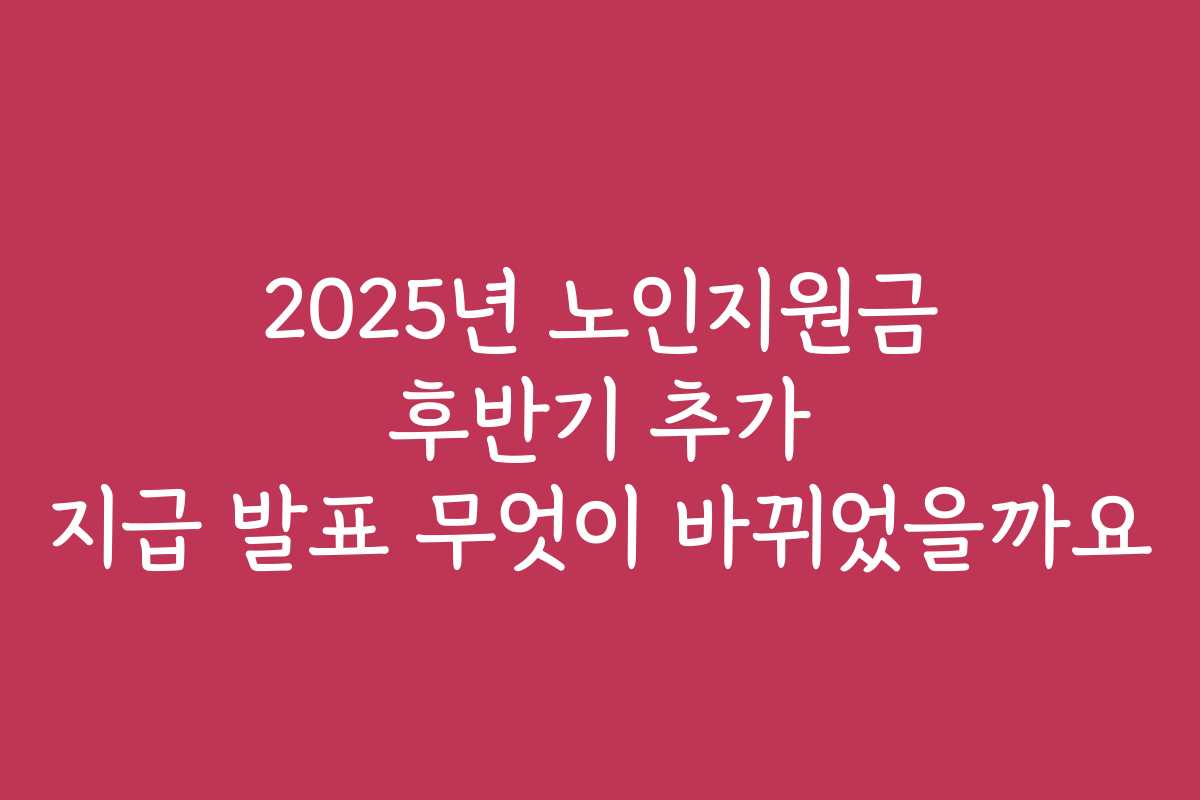 2025년 노인지원금 후반기 추가 지급 발표 무엇이 바뀌었을까요
