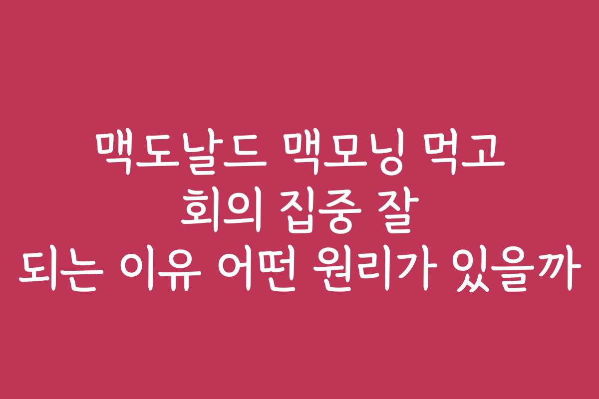 맥도날드 맥모닝 먹고 회의 집중 잘 되는 이유 어떤 원리가 있을까