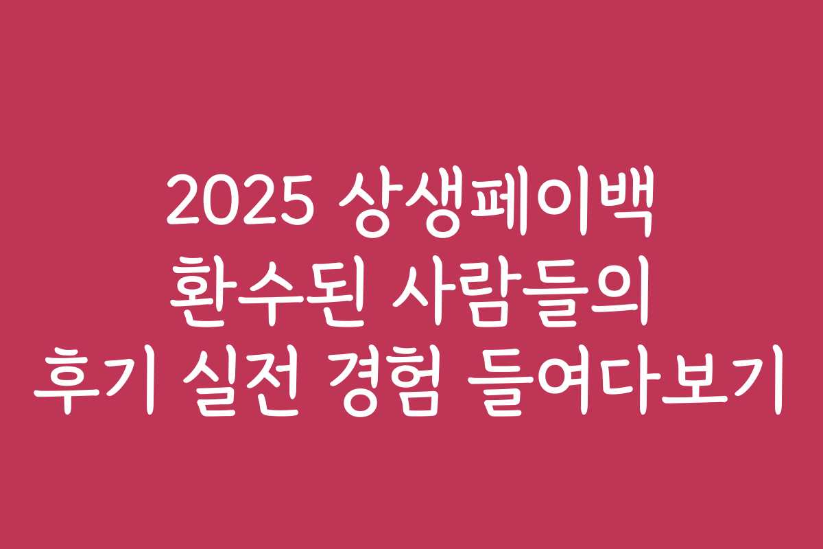 2025 상생페이백 환수된 사람들의 후기 실전 경험 들여다보기