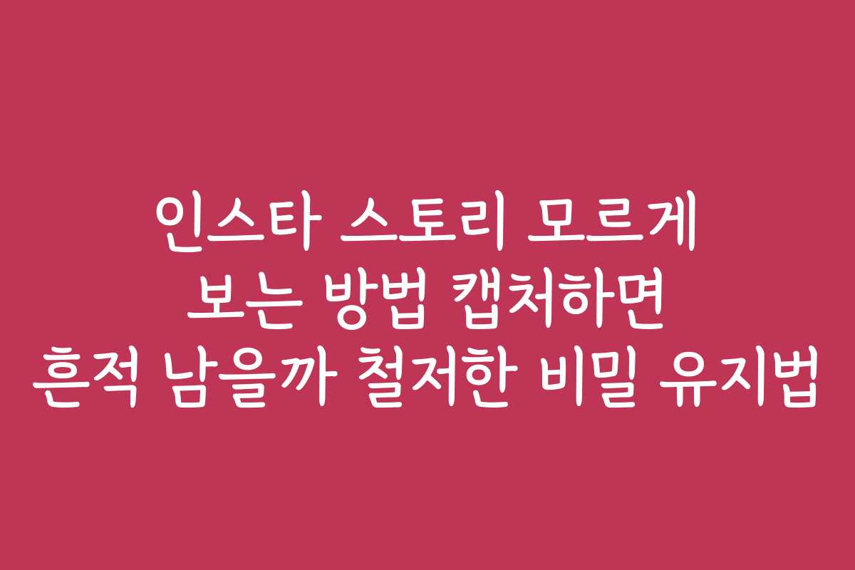 인스타 스토리 모르게 보는 방법 캡처하면 흔적 남을까 철저한 비밀 유지법