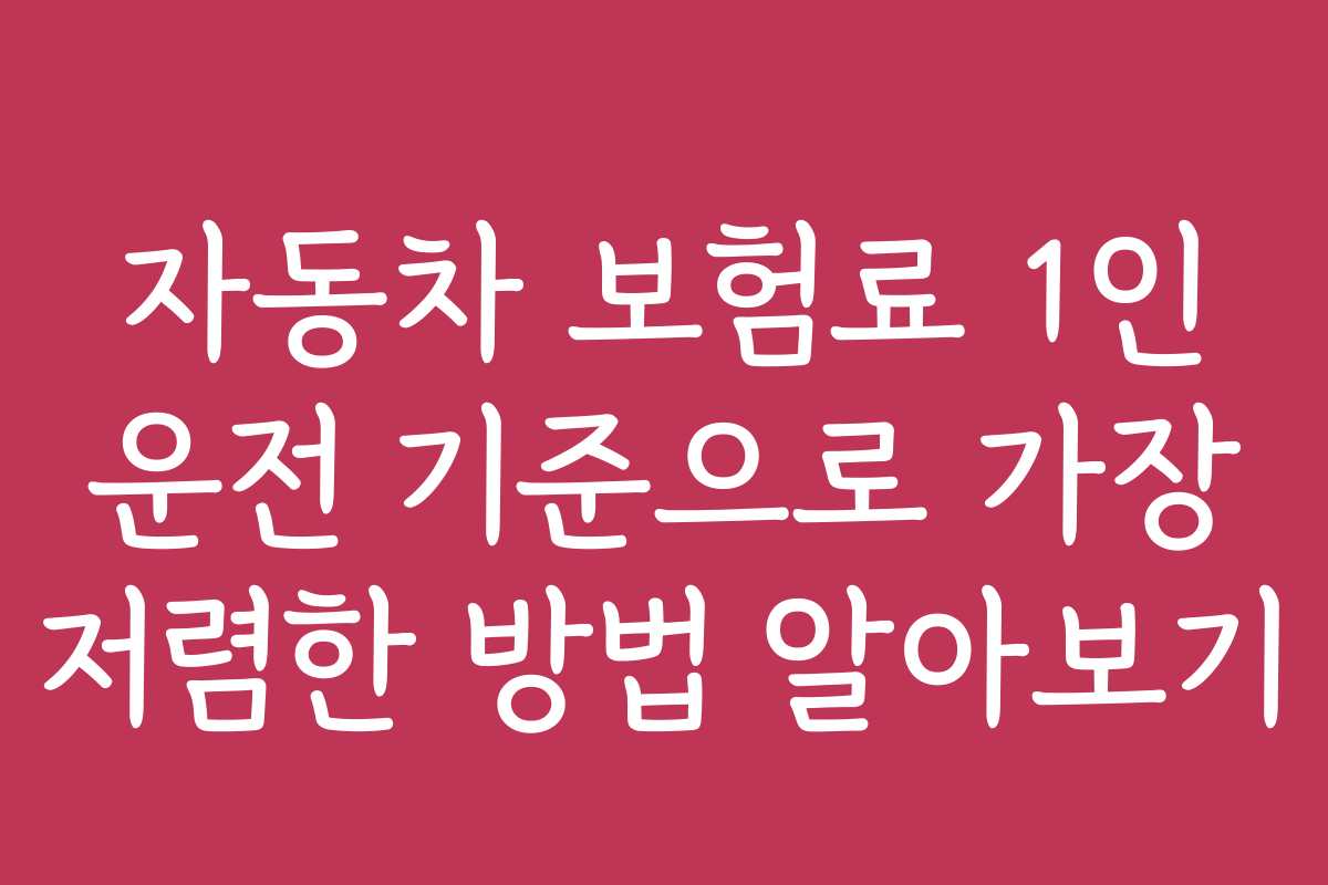 자동차 보험료 1인 운전 기준으로 가장 저렴한 방법 알아보기