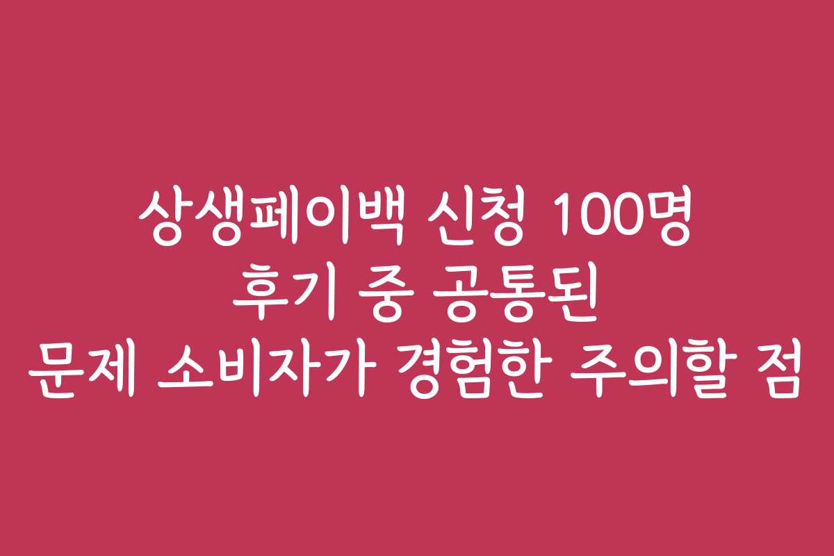 상생페이백 신청 100명 후기 중 공통된 문제 소비자가 경험한 주의할 점
