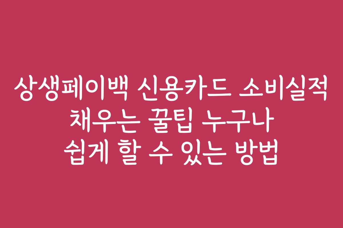 상생페이백 신용카드 소비실적 채우는 꿀팁 누구나 쉽게 할 수 있는 방법