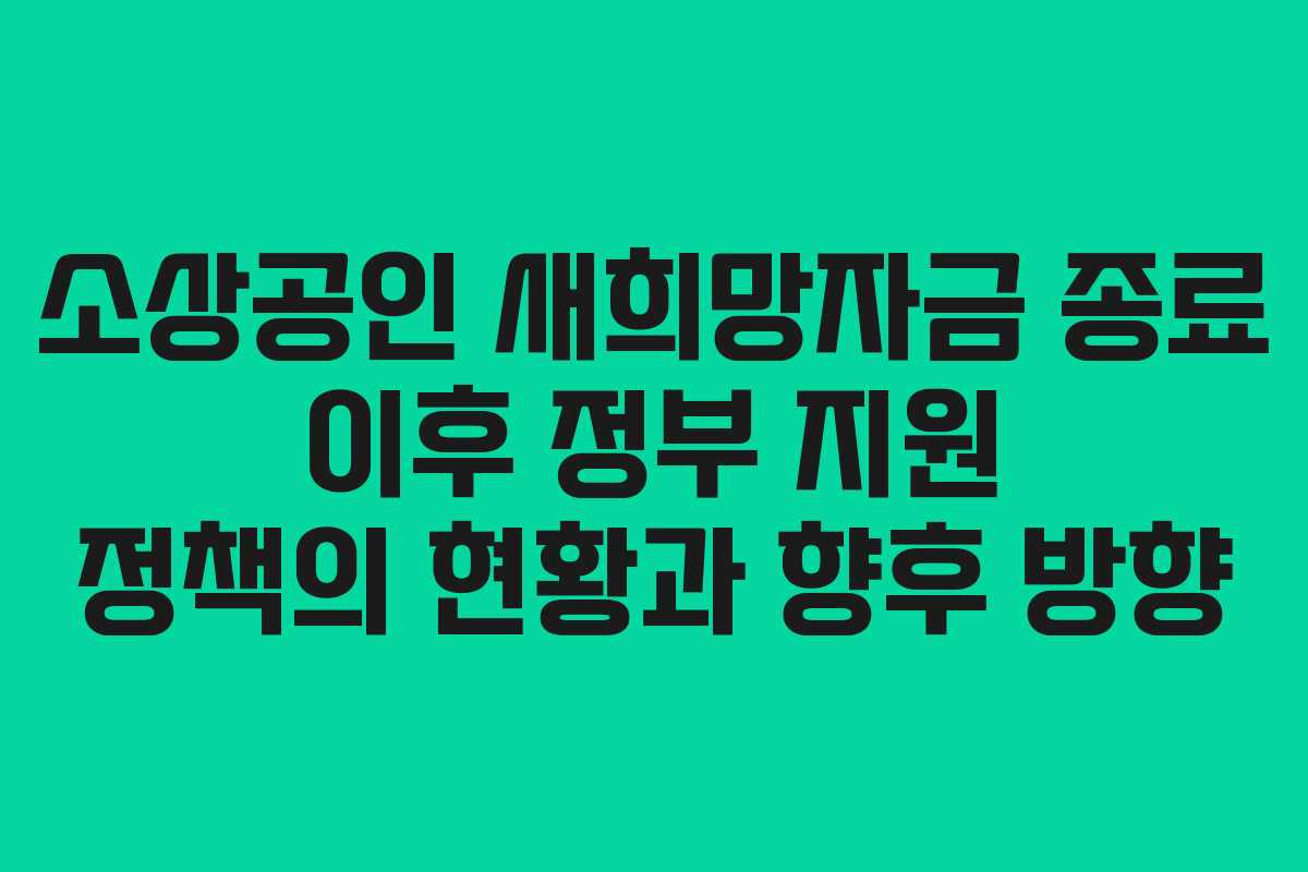 소상공인 새희망자금 종료 이후 정부 지원 정책의 현황과 향후 방향