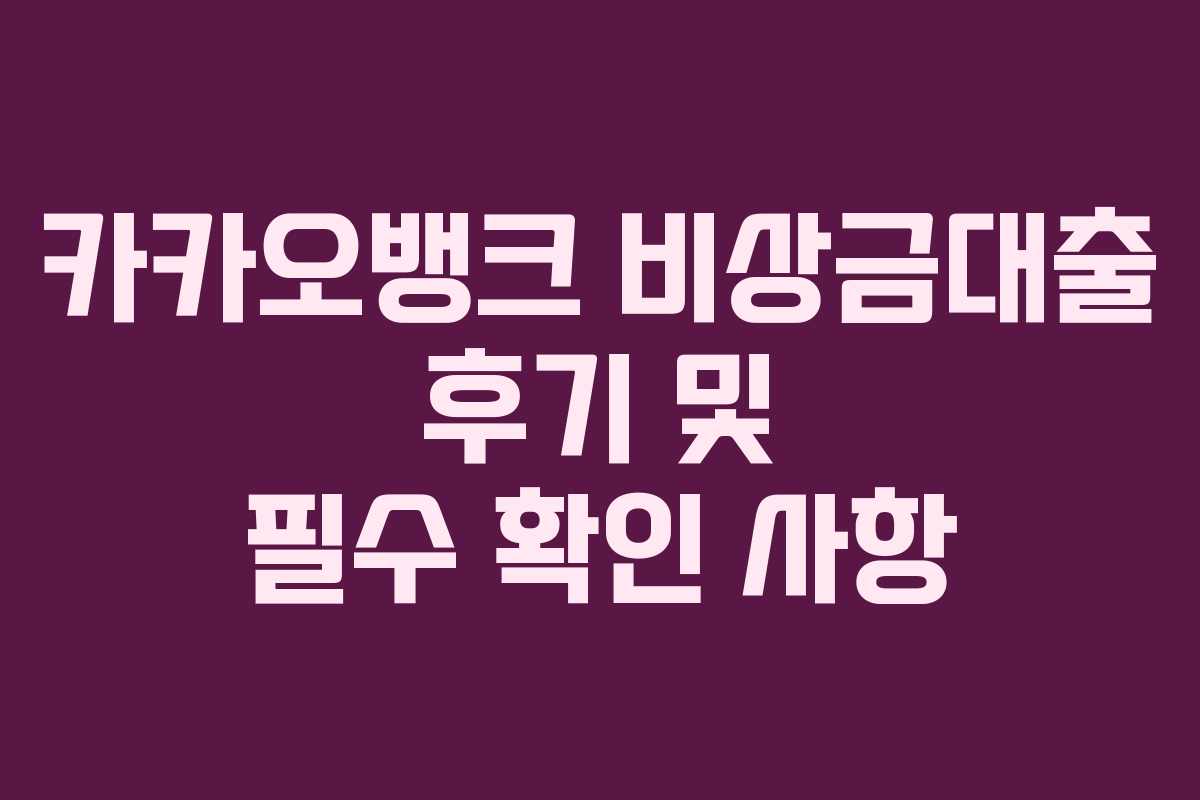 카카오뱅크 비상금대출 후기 및 필수 확인 사항