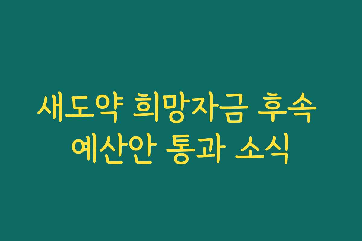 새도약 희망자금 후속 예산안 통과 소식