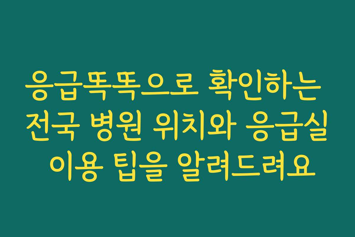 응급똑똑으로 확인하는 전국 병원 위치와 응급실 이용 팁을 알려드려요