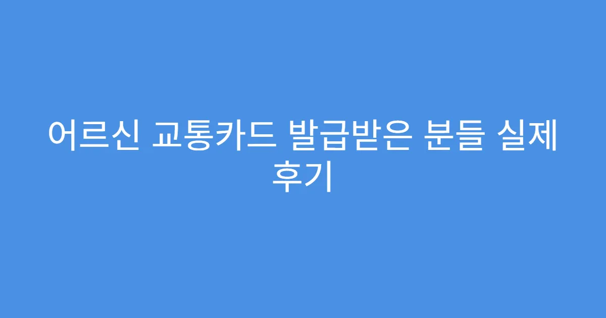 어르신 교통카드 발급받은 분들 실제 후기