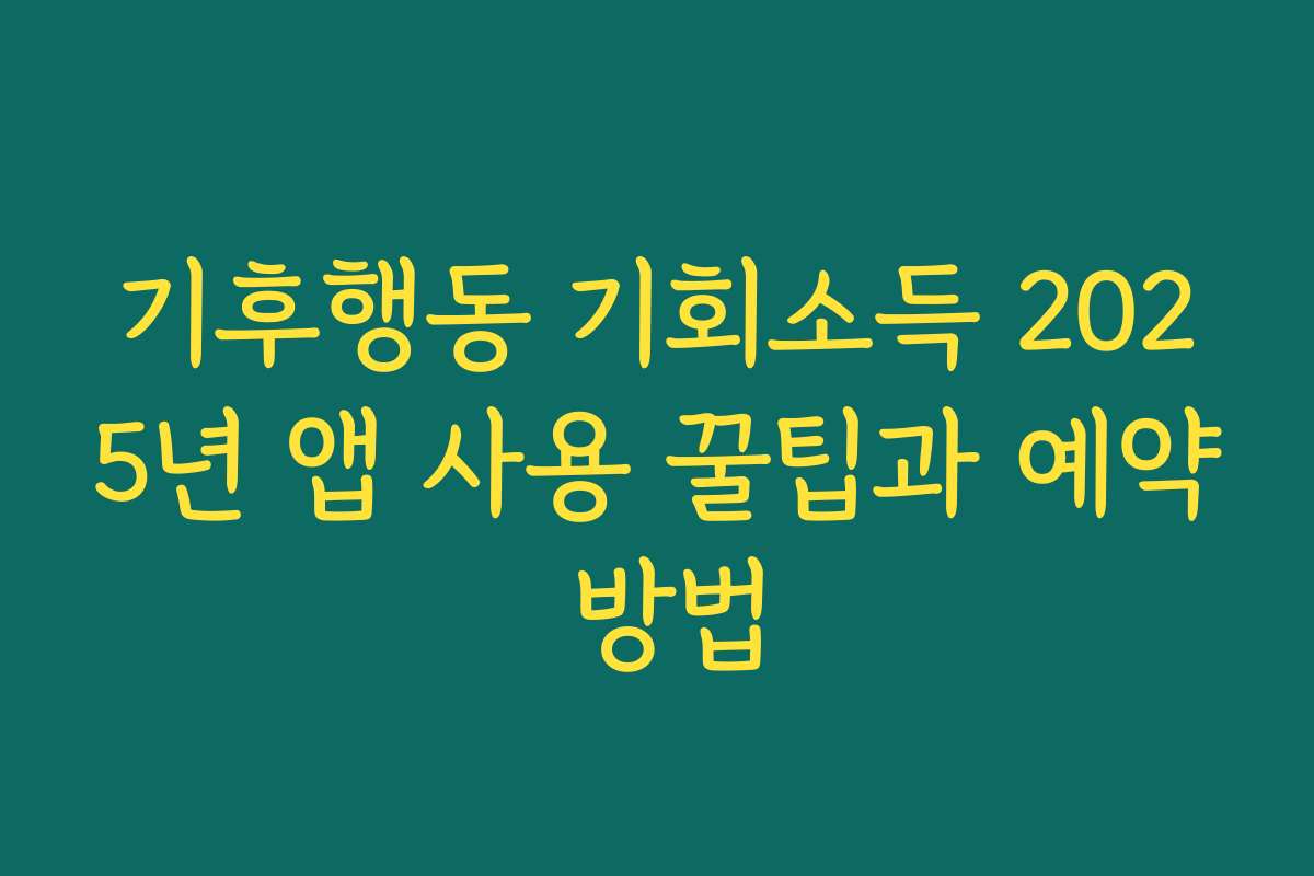 기후행동 기회소득 2025년 앱 사용 꿀팁과 예약 방법