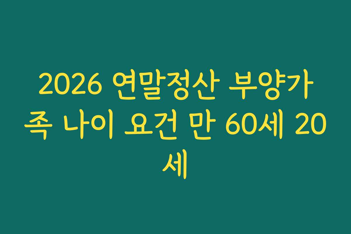 2026 연말정산 부양가족 나이 요건 만 60세 20세