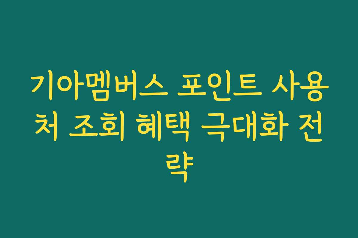 기아멤버스 포인트 사용처 조회 혜택 극대화 전략