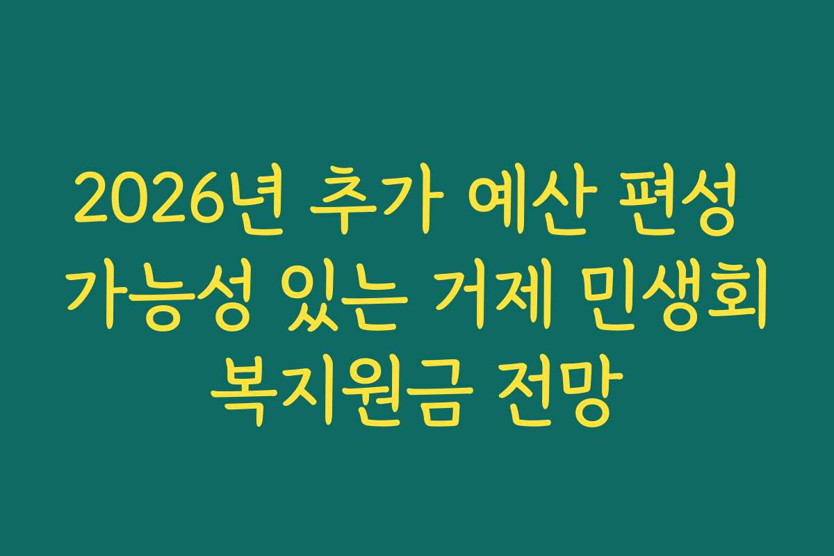 2026년 추가 예산 편성 가능성 있는 거제 민생회복지원금 전망