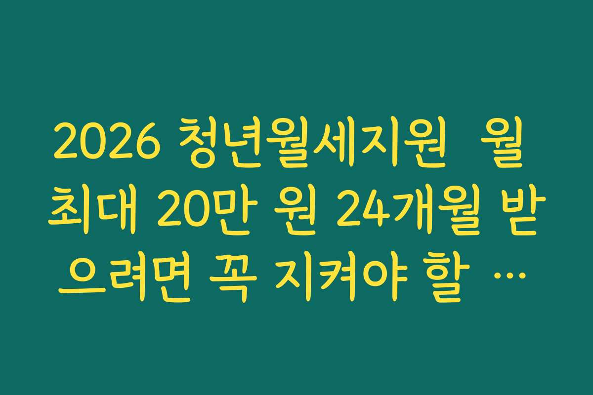 2026 청년월세지원  월 최대 20만 원 24개월 받으려면 꼭 지켜야 할 조건 정리