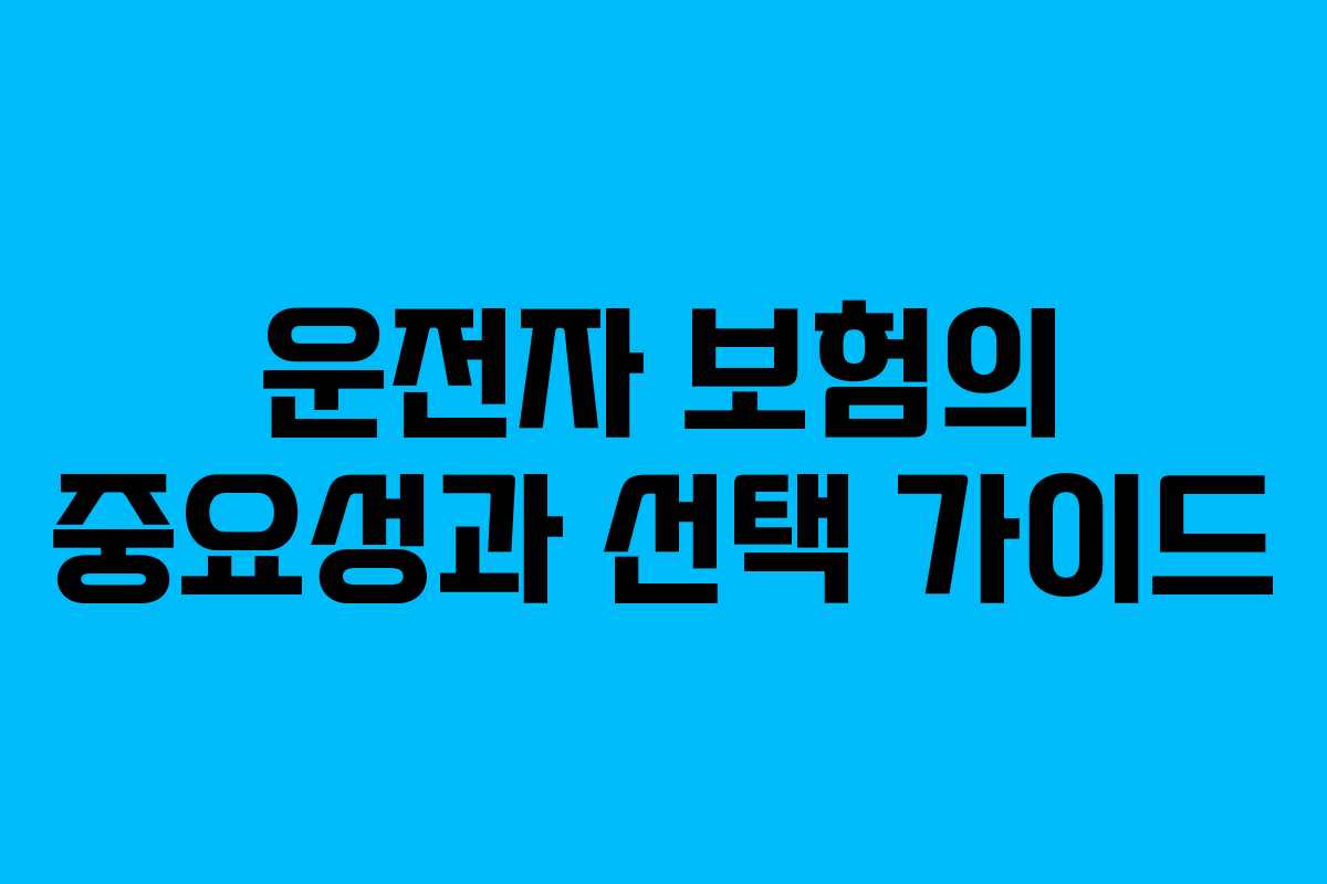 운전자 보험의 중요성과 선택 가이드