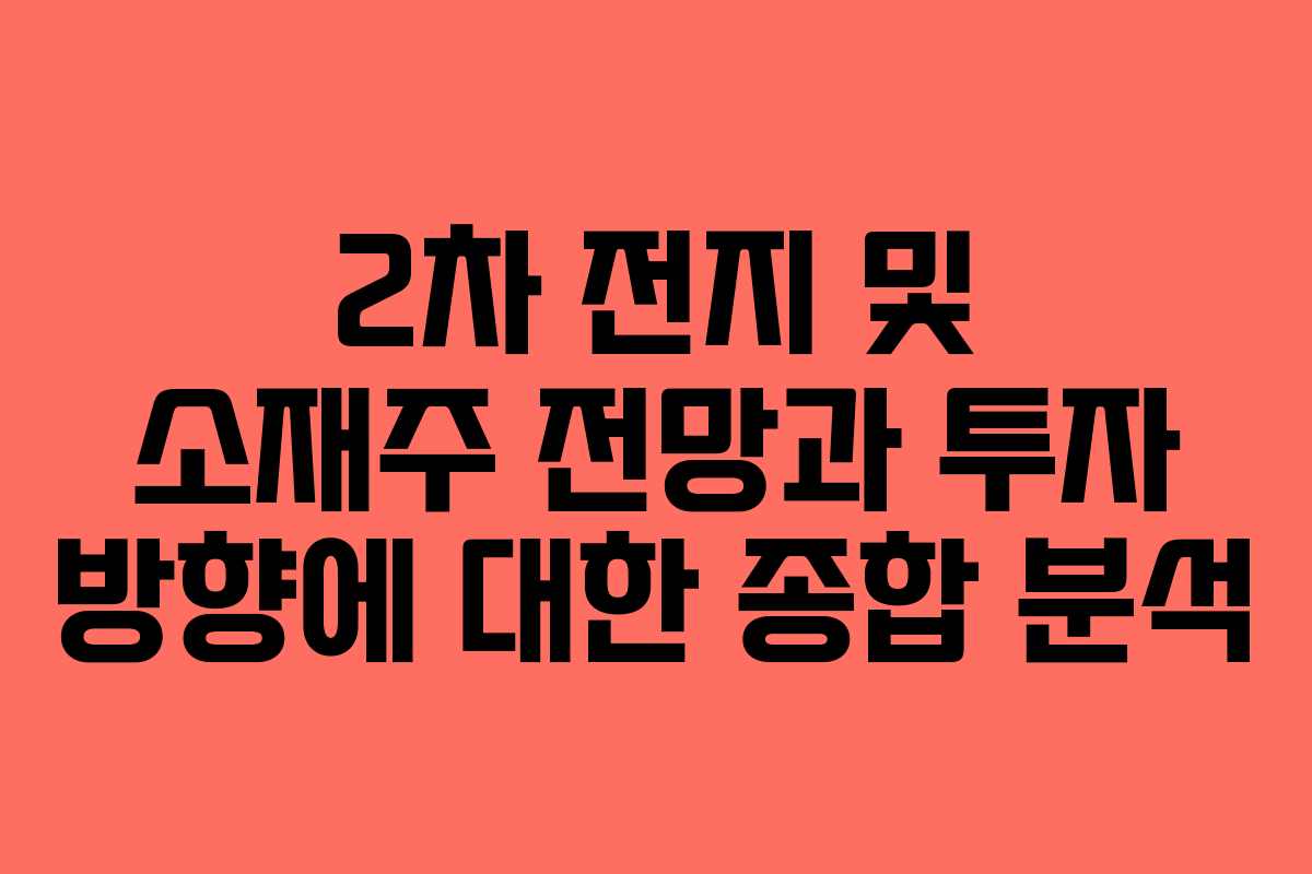 2차 전지 및 소재주 전망과 투자 방향에 대한 종합 분석