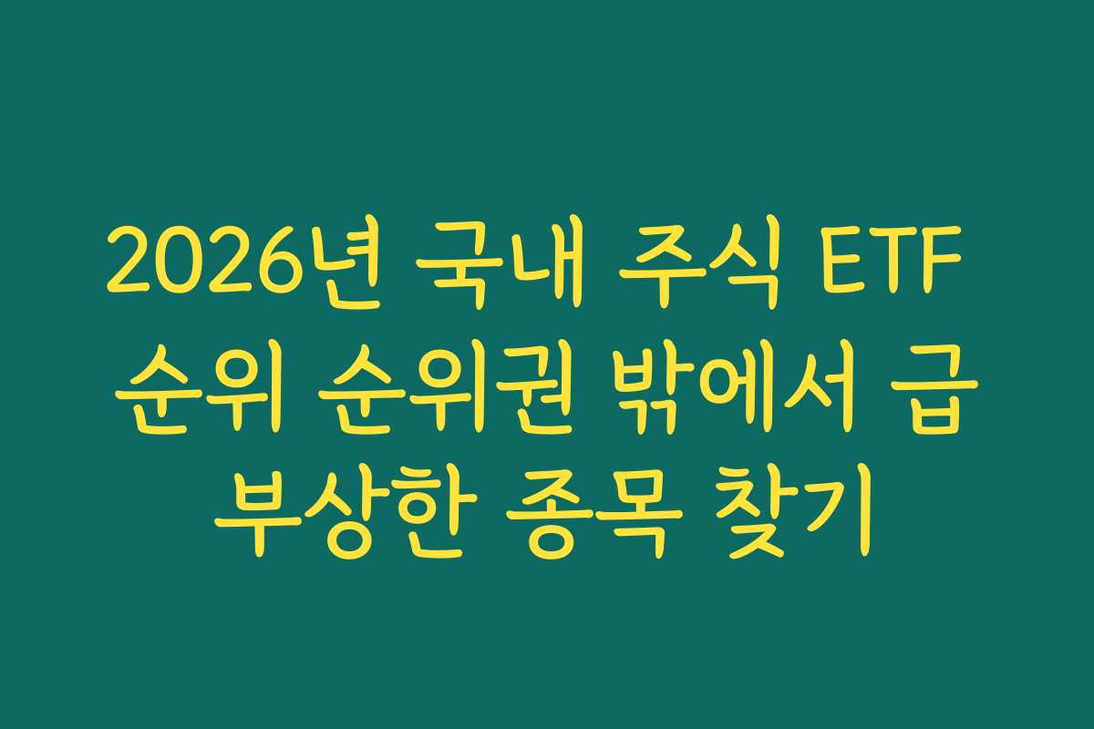 2026년 국내 주식 ETF 순위 순위권 밖에서 급부상한 종목 찾기