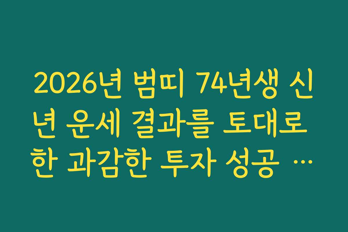 2026년 범띠 74년생 신년 운세 결과를 토대로 한 과감한 투자 성공 전략