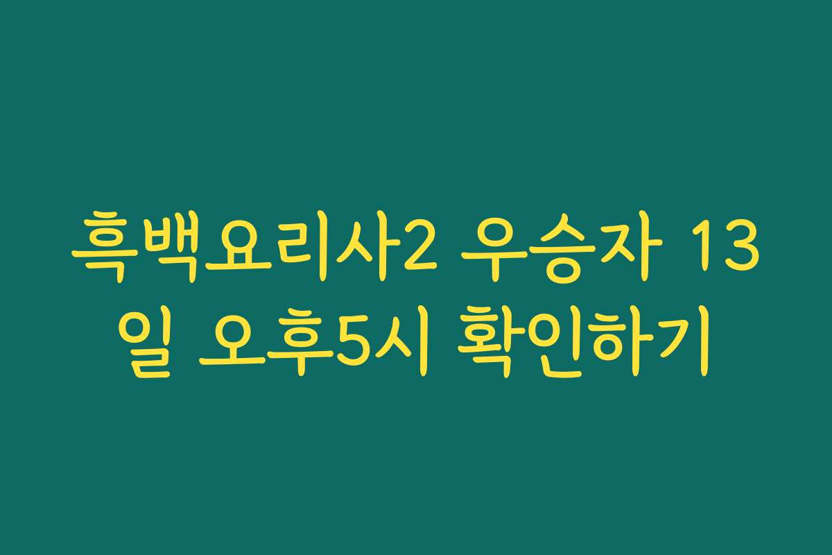 흑백요리사2 우승자 13일 오후5시 확인하기