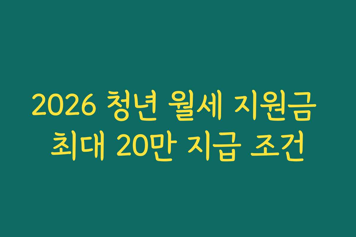 2026 청년 월세 지원금 최대 20만 지급 조건