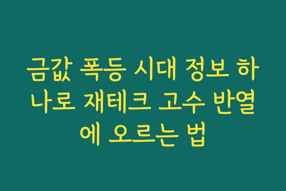 금값 폭등 시대 정보 하나로 재테크 고수 반열에 오르는 법