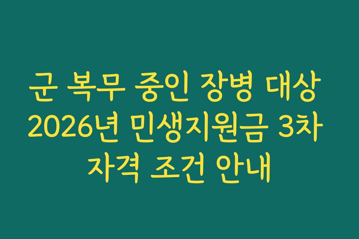 군 복무 중인 장병 대상 2026년 민생지원금 3차 자격 조건 안내