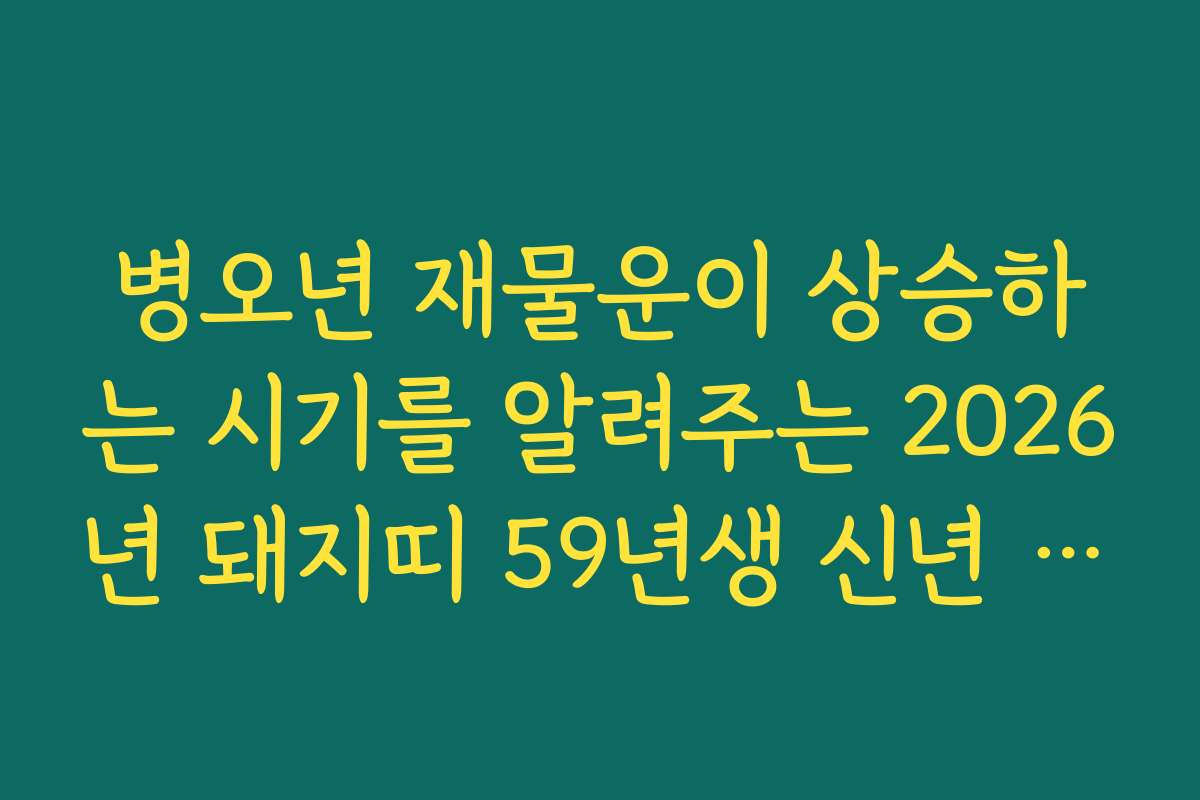 병오년 재물운이 상승하는 시기를 알려주는 2026년 돼지띠 59년생 신년 운세