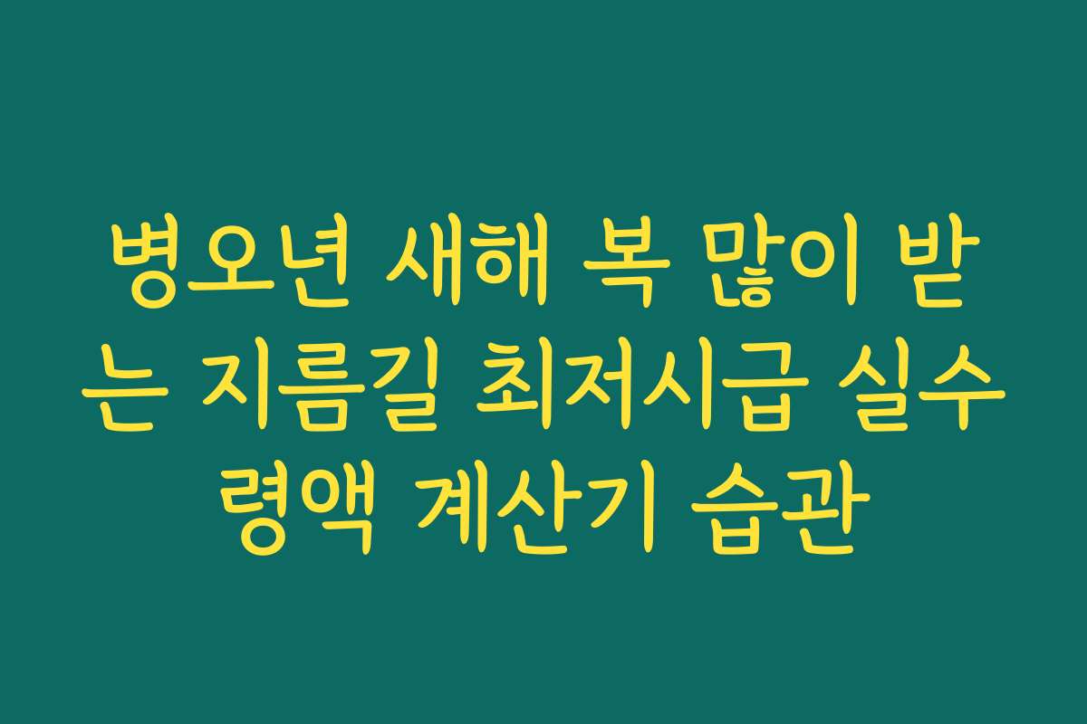 병오년 새해 복 많이 받는 지름길 최저시급 실수령액 계산기 습관