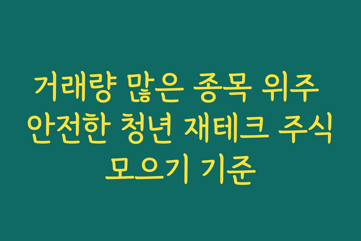 거래량 많은 종목 위주 안전한 청년 재테크 주식모으기 기준