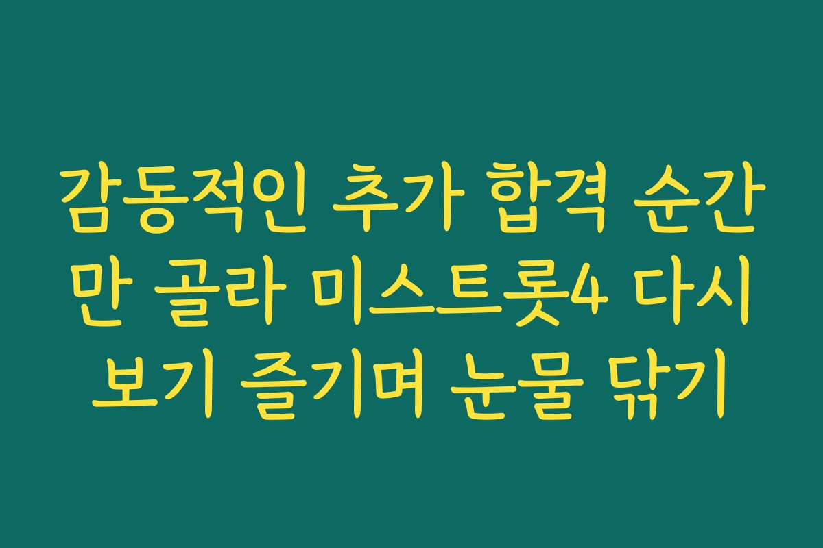 감동적인 추가 합격 순간만 골라 미스트롯4 다시보기 즐기며 눈물 닦기