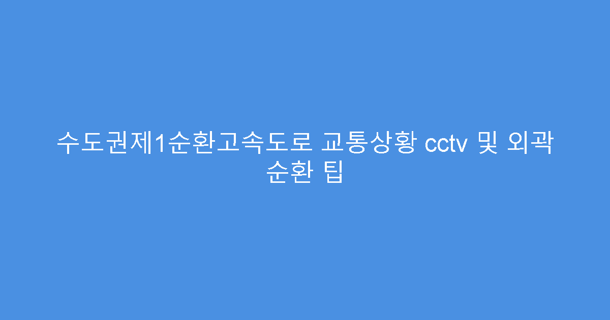 수도권제1순환고속도로 교통상황 cctv 및 외곽 순환 팁
