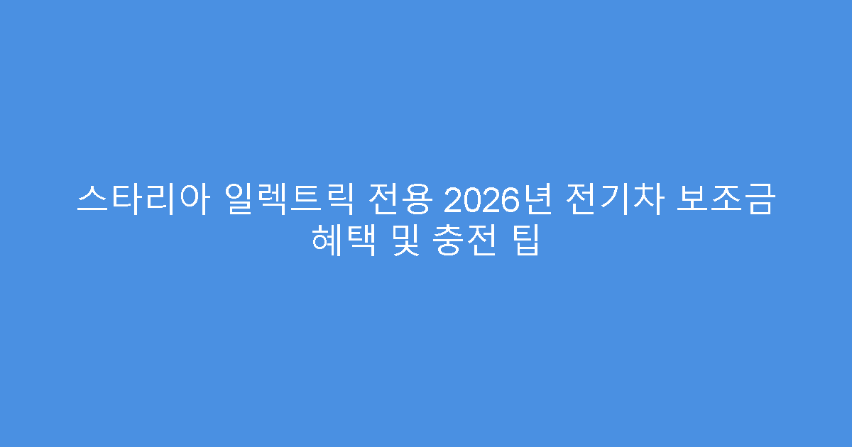 스타리아 일렉트릭 전용 2026년 전기차 보조금 혜택 및 충전 팁