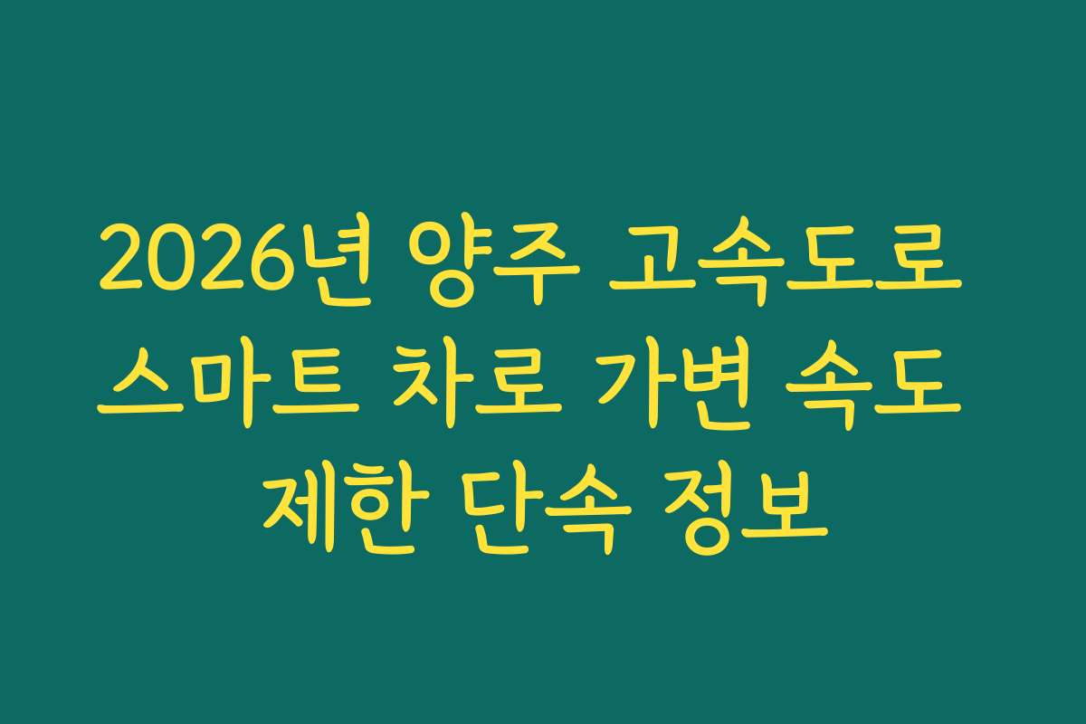 2026년 양주 고속도로 스마트 차로 가변 속도 제한 단속 정보