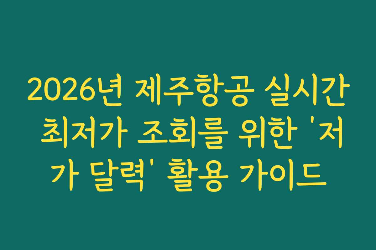 2026년 제주항공 실시간 최저가 조회를 위한 ‘저가 달력’ 활용 가이드