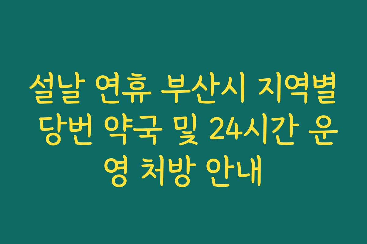 설날 연휴 부산시 지역별 당번 약국 및 24시간 운영 처방 안내