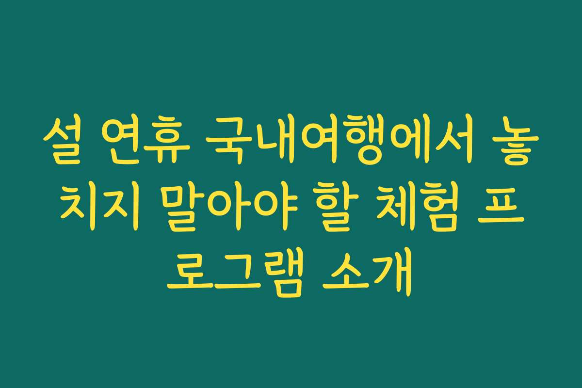 설 연휴 국내여행에서 놓치지 말아야 할 체험 프로그램 소개
