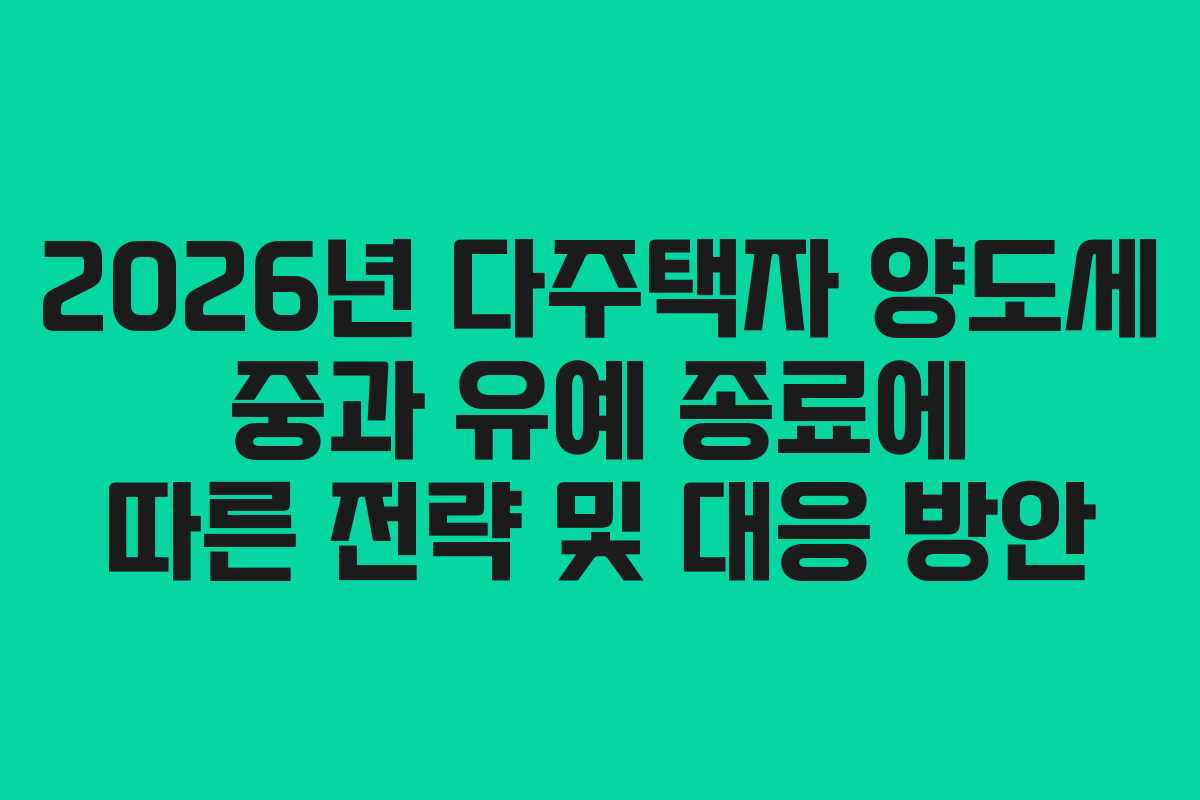 2026년 다주택자 양도세 중과 유예 종료에 따른 전략 및 대응 방안