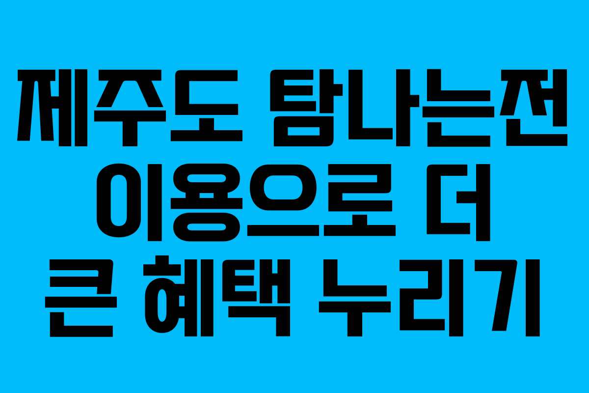 제주도 탐나는전 이용으로 더 큰 혜택 누리기