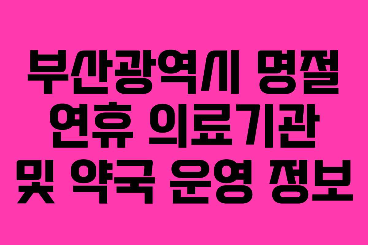 부산광역시 명절 연휴 의료기관 및 약국 운영 정보