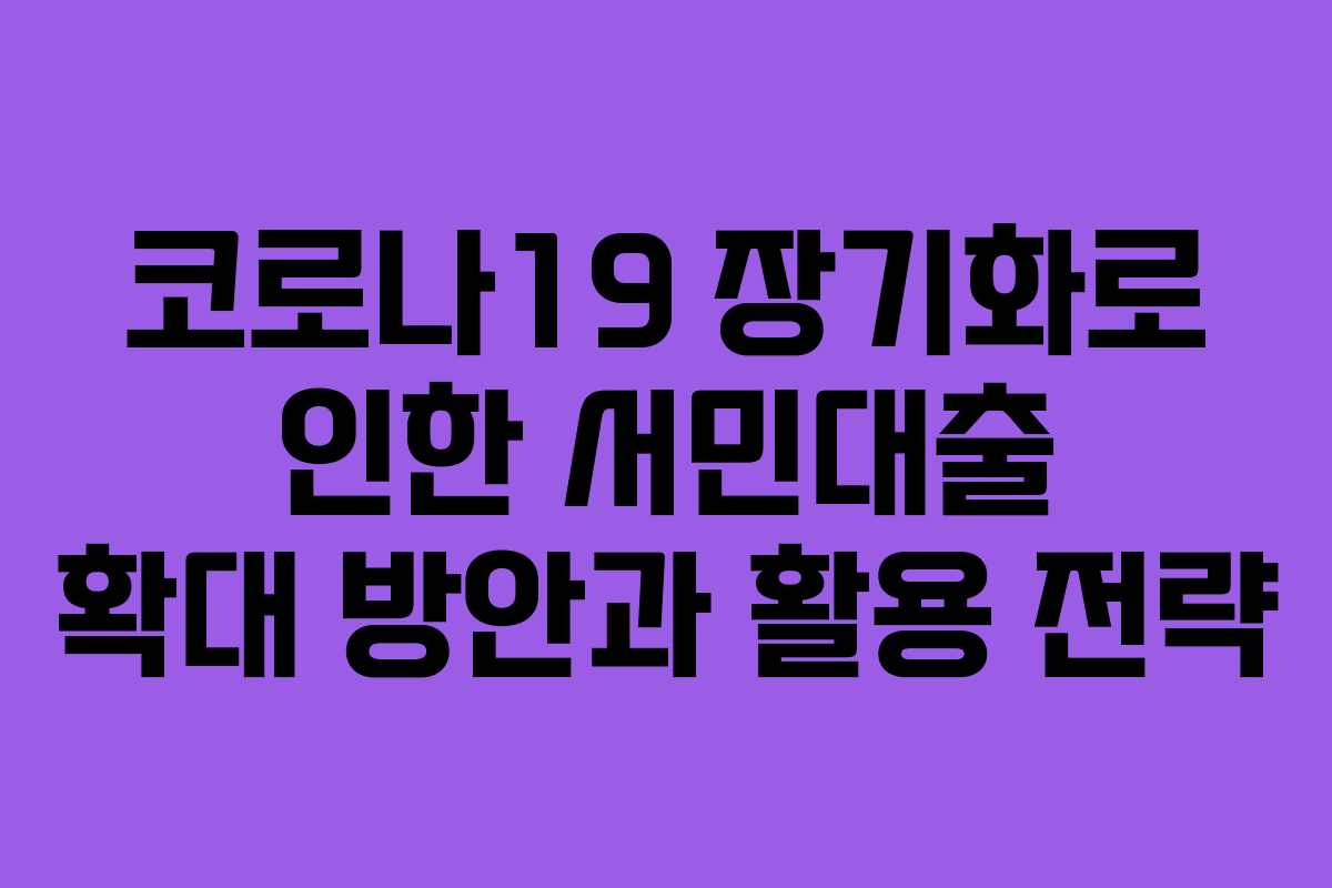 코로나19 장기화로 인한 서민대출 확대 방안과 활용 전략