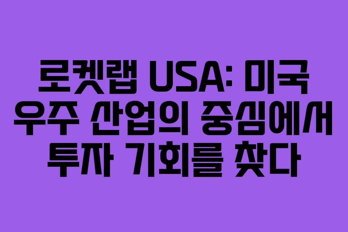 로켓랩 USA: 미국 우주 산업의 중심에서 투자 기회를 찾다