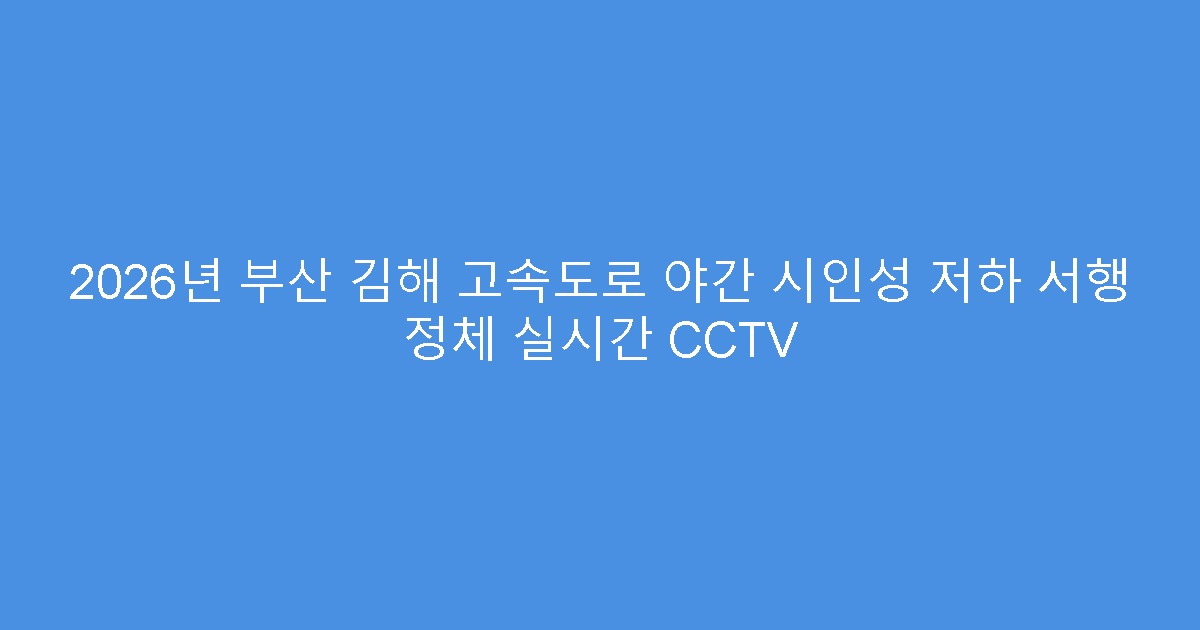 2026년 부산 김해 고속도로 야간 시인성 저하 서행 정체 실시간 CCTV