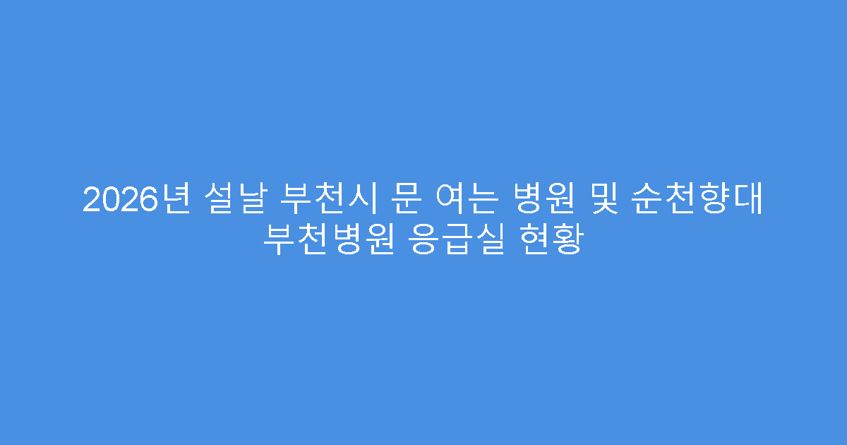 2026년 설날 부천시 문 여는 병원 및 순천향대 부천병원 응급실 현황