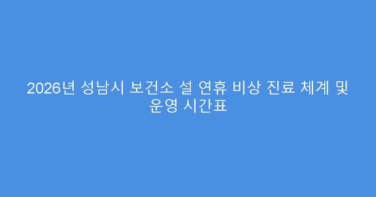 2026년 성남시 보건소 설 연휴 비상 진료 체계 및 운영 시간표