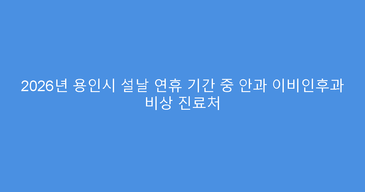 2026년 용인시 설날 연휴 기간 중 안과 이비인후과 비상 진료처