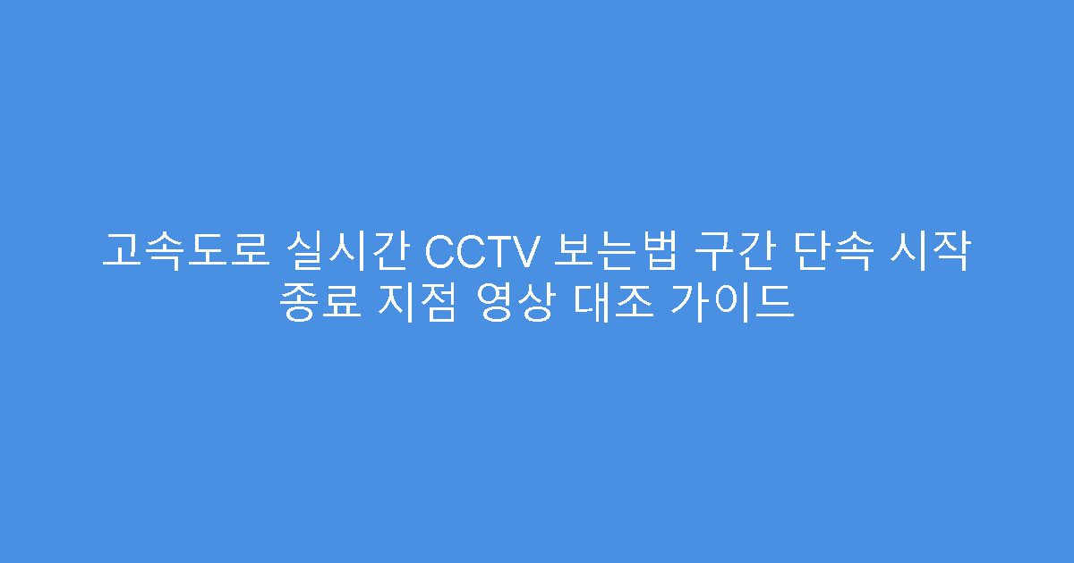 고속도로 실시간 CCTV 보는법 구간 단속 시작 종료 지점 영상 대조 가이드