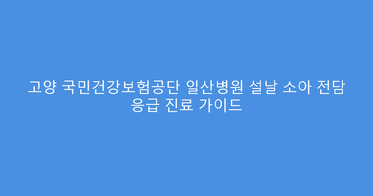 고양 국민건강보험공단 일산병원 설날 소아 전담 응급 진료 가이드